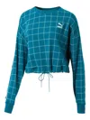 Puma Grid-pattern Drawstring-hem Sweatshirt In Blue