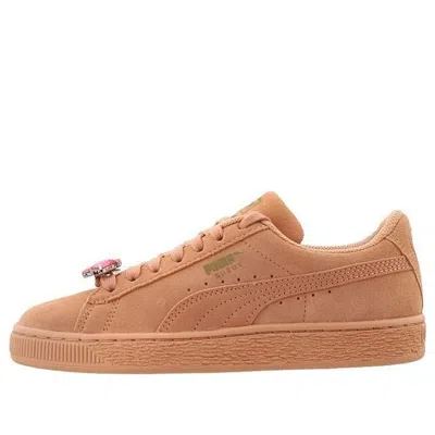 Puma (gs)  Suede Jewel Low Top Running Shoes Apricot/pink In Brown