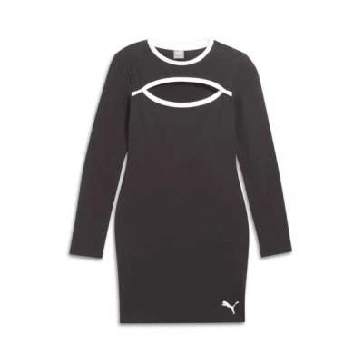 Puma Her Long Sleeve Trim Women's Dress In Black