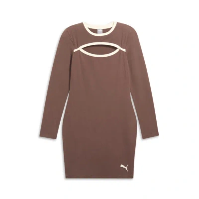 Puma Her Long Sleeve Trim Women's Dress In Espresso Brown
