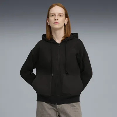 Puma Her Relaxed Full-zip Hoodie Women In Black