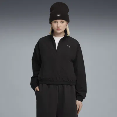 Puma Her Relaxed Half-zip Crew Women In Black