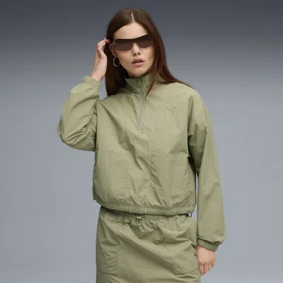 Puma Her Relaxed Half-zip Crew Women In Green