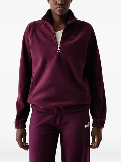 Puma Her Winterised Half-zip Crew Sweatshirt In Burgundy