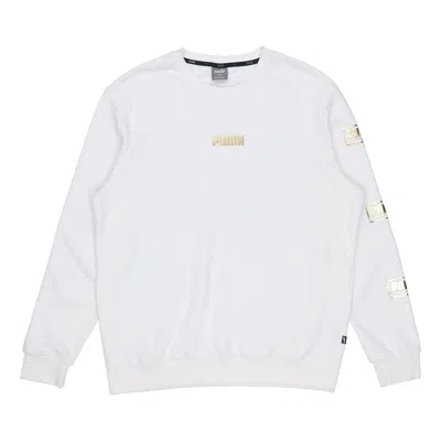 Puma Holiday Logo Bronzing Printing Casual Sports Round Neck Pullover White