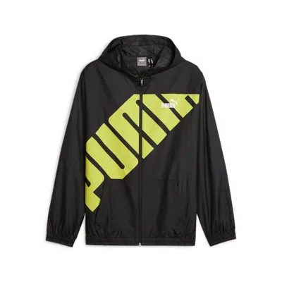Puma Hooded Graphic Windbreaker Jacket 'black Yellow'