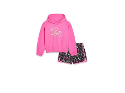 Puma Hoodie Pullover Shorts Set (big Kid) Girl's Sweatshirt Neon Pink: Sm (7 Big Kid)