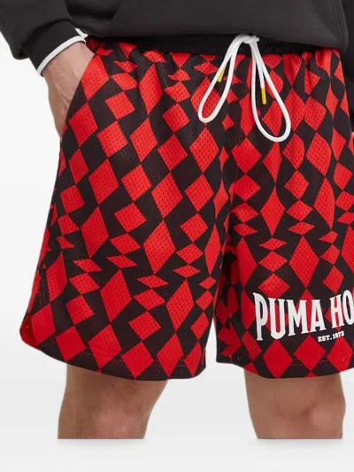 Puma Hoops Diamond-print Track Shorts In Red