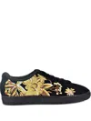 Puma Hyper Embroidered Suede Sneakers In Black