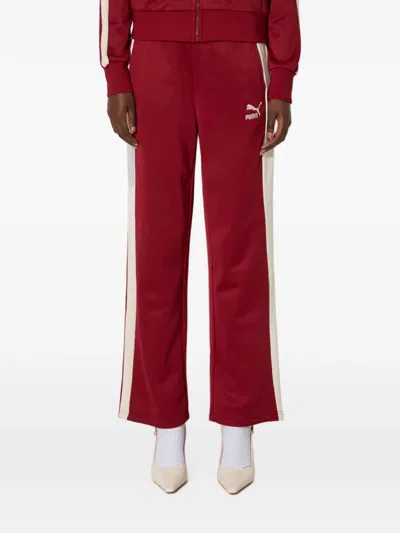 Puma Iconic T7 Logo-embroidered Side-stripe Track Pants In Red