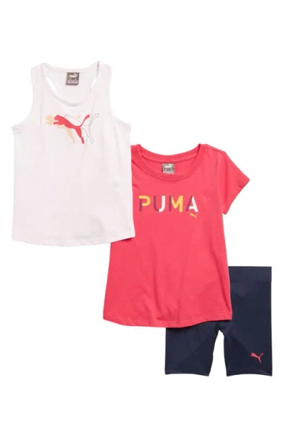 Puma Kids' Jersey T-shirt, Tank & Shorts Set In Pink/ Red