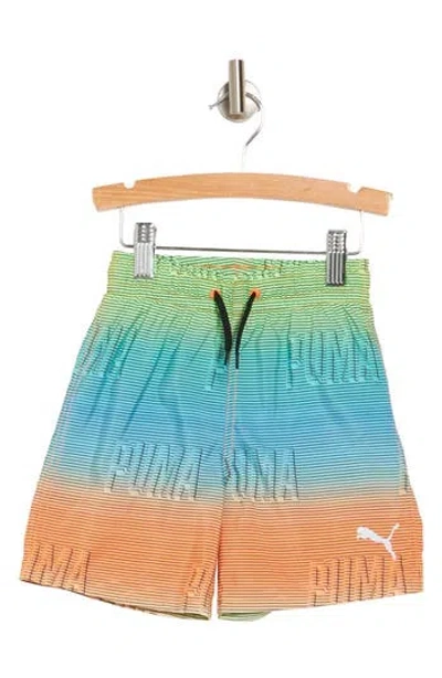 Puma Kids' Between The Lines Swim Shorts In Bright Orange Multi