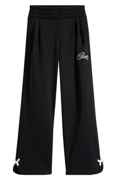 Puma Kids' Bow Society Fleece Wide Leg Sweatpants In Black