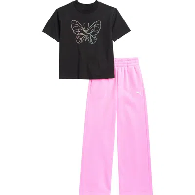 Puma Kids' Butterfly Graphic T-shirt & Fleece Pants Set In Black
