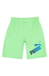 Puma Kids' Cat Gradient Logo Swim Trunks In Neon Green