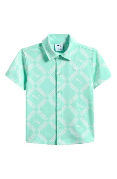 Puma Kids' Club Pack Knit Button-up Shirt In Green