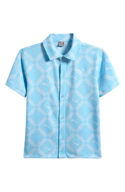 Puma Kids' Club Pack Knit Button-up Shirt In Blue