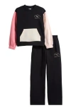Puma Kids' Colorblock Fleece Sweatshirt & Pants Set In Black
