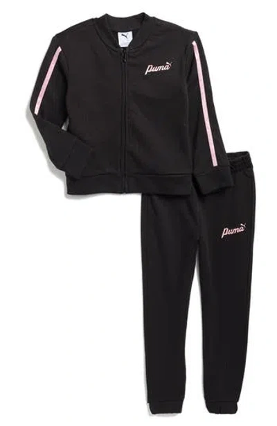 Puma Kids' Cotton Fleece Track Jacket & Joggers Set In Black