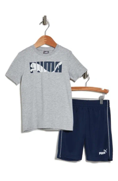 Puma Kids' Cotton Graphic T-shirt & Shorts Set In Grey/ Grey