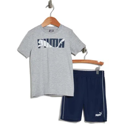 Puma Kids' Cotton Graphic T-shirt & Shorts Set In Grey/grey