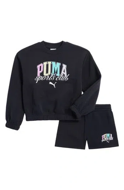 Puma Kids' Crewneck Pullover & Shorts Set In Black