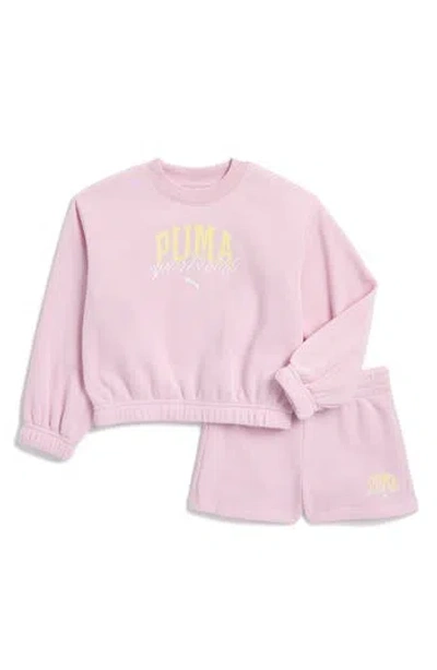 Puma Kids' Crewneck Pullover & Shorts Set In Pink