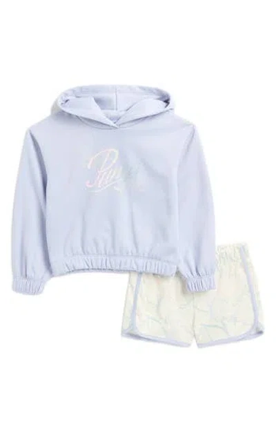 Puma Kids' Cropped Logo Hoodie & Shorts Set In Light Blue
