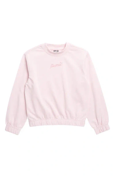 Puma Kids' Embroidered French Terry Sweatshirt In Light Pink / White