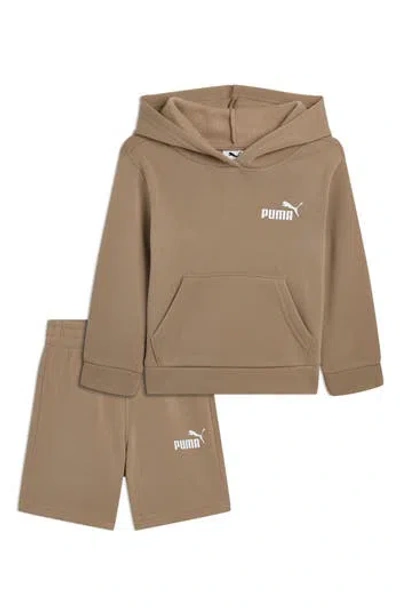 Puma Kids' Fleece Hoodie & Shorts Set In Brown