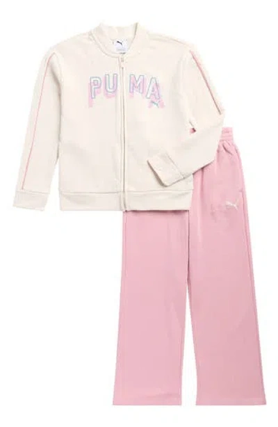 Puma Kids' Fleece Jacket & Wide Leg Sweatpants Set In Pink