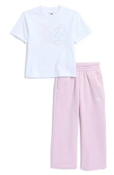 Puma Kids' Graphic T-shirt & Track Pants Set In White Traditional