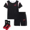Puma Kids' Interlock Mesh T-shirt, Shorts & Socks Set In Black