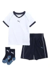 Puma Kids' Interlock Mesh T-shirt, Shorts & Socks Set In White
