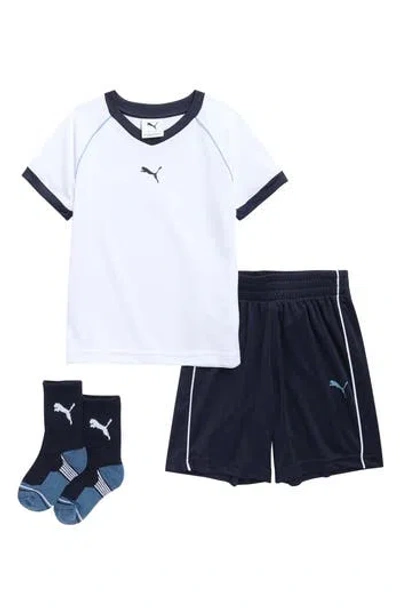 Puma Kids' Interlock Mesh T-shirt, Shorts & Socks Set In White