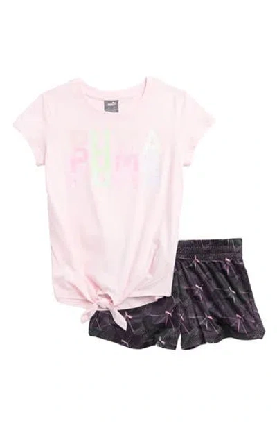 Puma Kids' Jersey Graphic T-shirt & Shorts Set In Light Pink/white