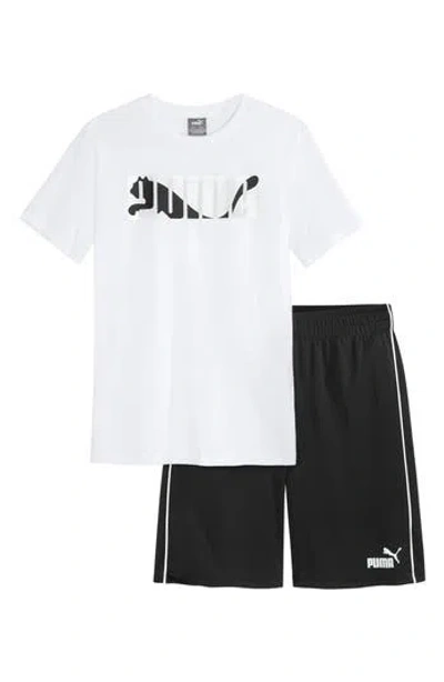Puma Kids' Jersey Graphic T-shirt & Shorts Set In White Traditional