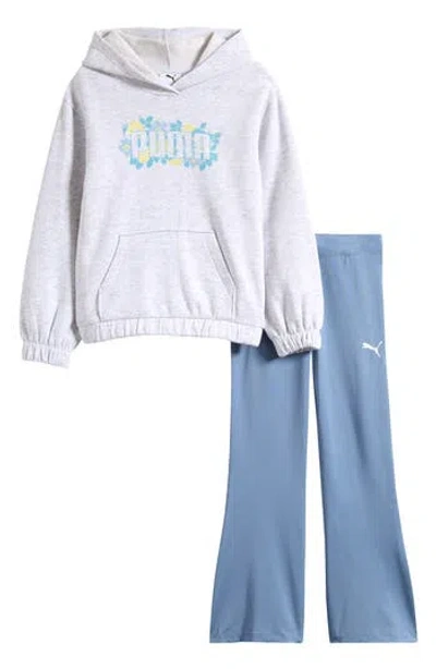 Puma Kids' Logo Fleece Hoodie & Flared Leggings Set In White