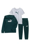 Puma Kids' Logo Fleece Hoodie, Jersey T-shirt & Joggers Set In Green