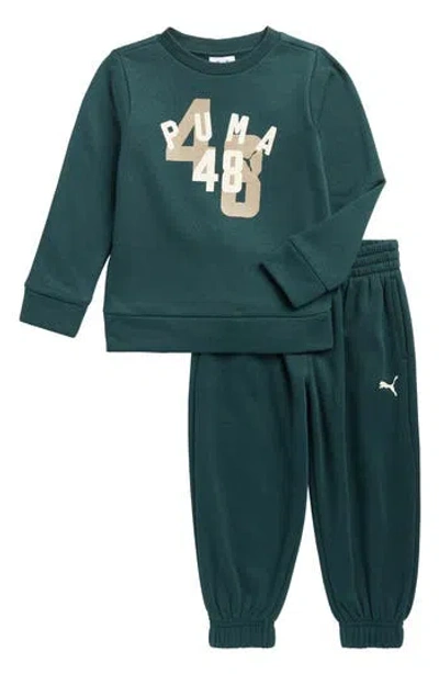 Puma Kids' Logo Fleece Pullover & Joggers Set In Green