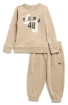 Puma Kids' Logo Fleece Sweatshirt & Joggers Set In Brown