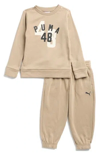 Puma Kids' Logo Fleece Sweatshirt & Joggers Set In Brown