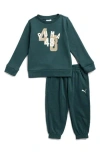 Puma Kids' Logo Fleece Sweatshirt & Joggers Set In Green