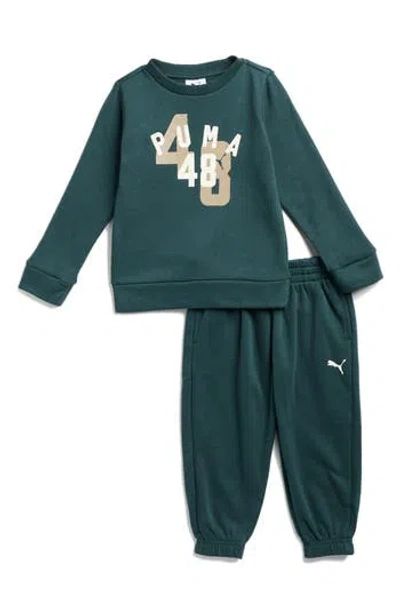 Puma Kids' Logo Fleece Sweatshirt & Joggers Set In Green