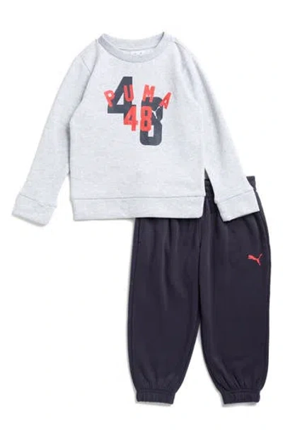 Puma Kids' Logo Fleece Sweatshirt & Joggers Set In White