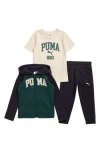 Puma Kids' Logo Fleece Zip Hoodie, Jersey T-shirt & Joggers Set In Black
