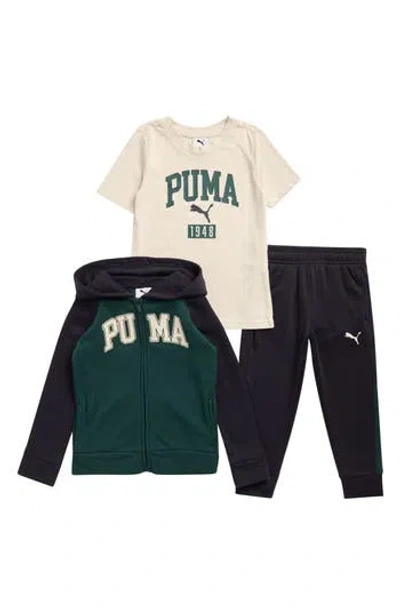 Puma Kids' Logo Fleece Zip Hoodie, Jersey T-shirt & Joggers Set In Black