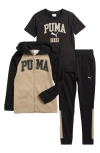 Puma Kids' Logo Fleece Zip Hoodie, Jersey T-shirt & Joggers Set In Black