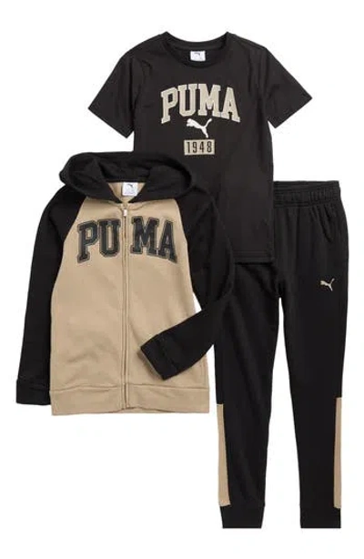 Puma Kids' Logo Fleece Zip Hoodie, Jersey T-shirt & Joggers Set In Black