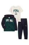 Puma Kids' Logo Fleece Zip Hoodie, Jersey T-shirt & Joggers Set In Multi